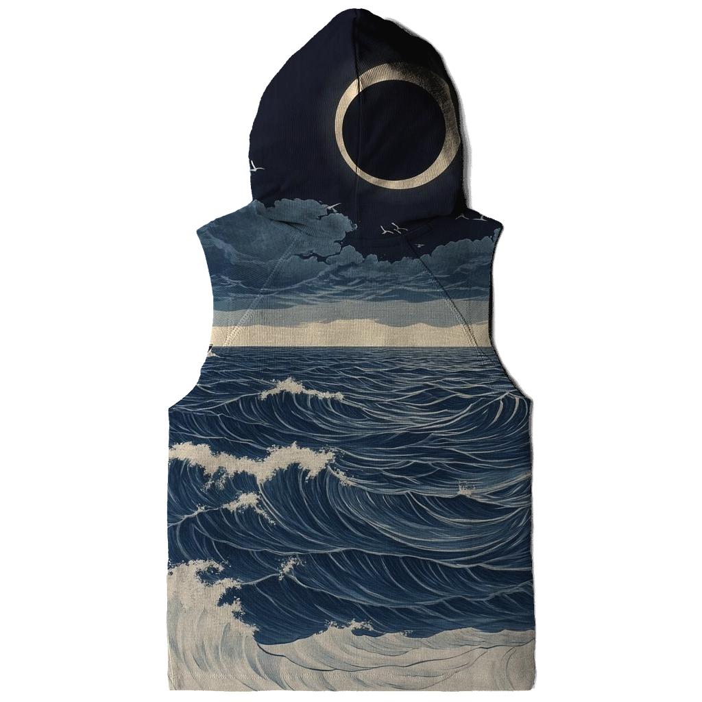 Hokusai Inspired Solar Eclipse Over Stormy Sea graphic hoodies