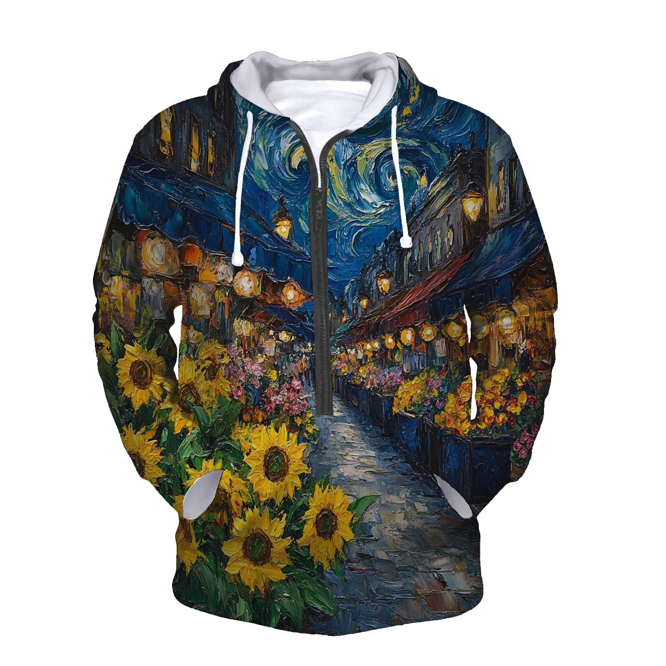 Van Gogh Inspired Midnight Flower Market embroidered hoodies