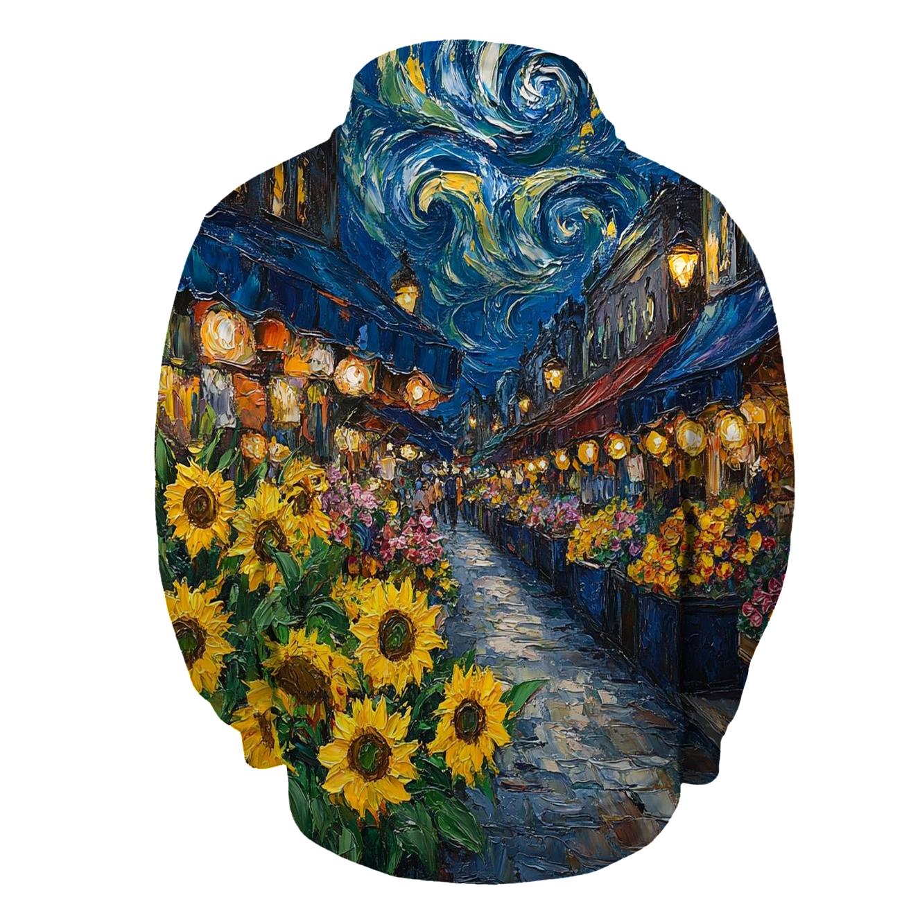 Van Gogh Inspired Midnight Flower Market embroidered hoodies