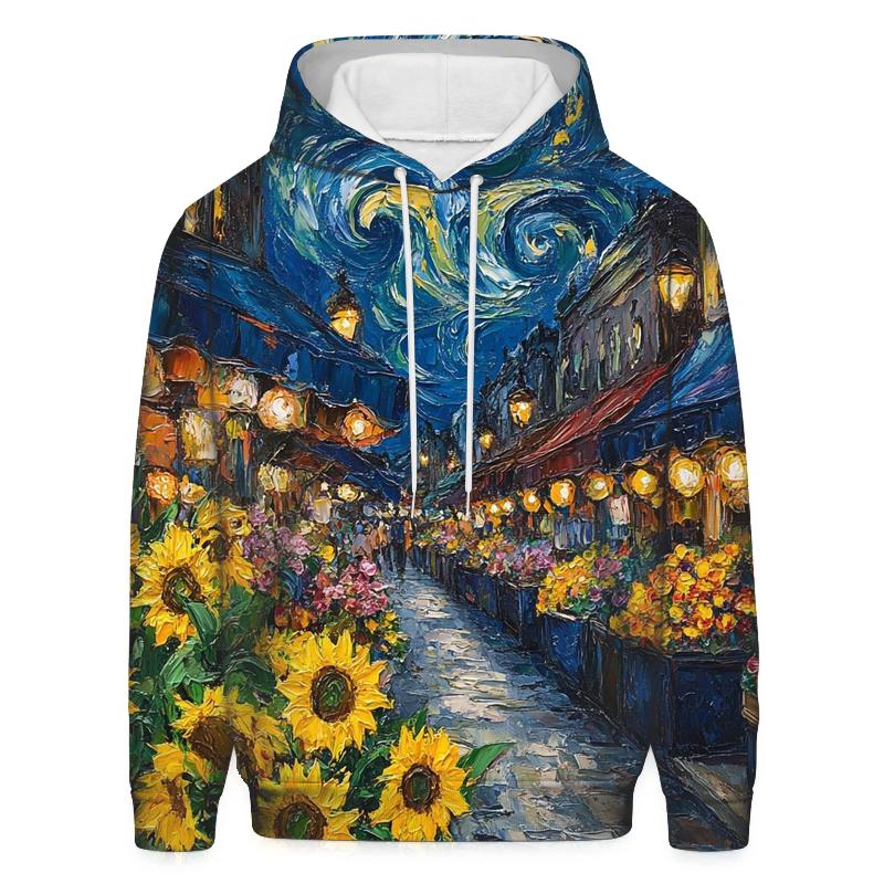 Van Gogh Inspired Midnight Flower Market heavyweight hoodies