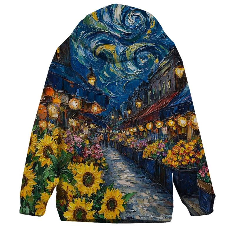 Van Gogh Inspired Midnight Flower Market heavyweight hoodies