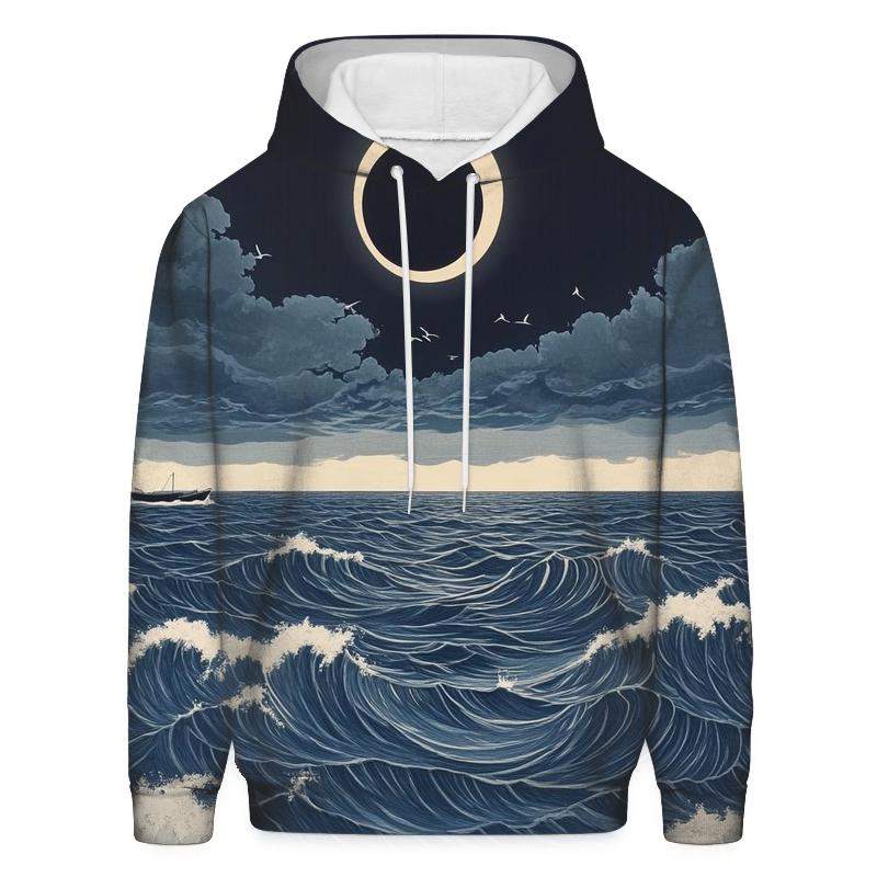 Hokusai Inspired Solar Eclipse Over Stormy Sea zip-up hoodies