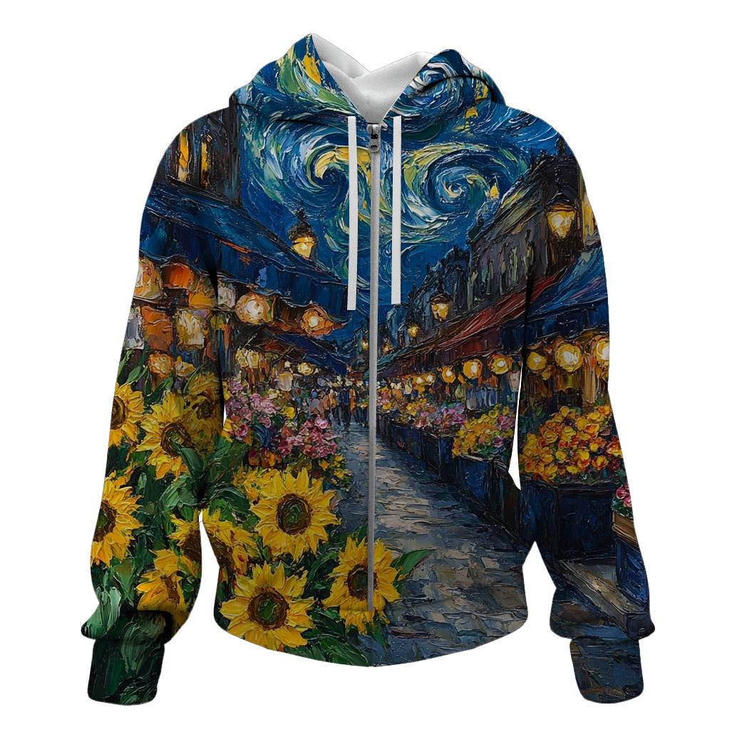 Van Gogh Inspired Midnight Flower Market heavyweight hoodies