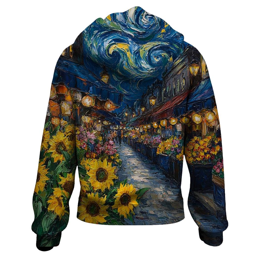Van Gogh Inspired Midnight Flower Market heavyweight hoodies