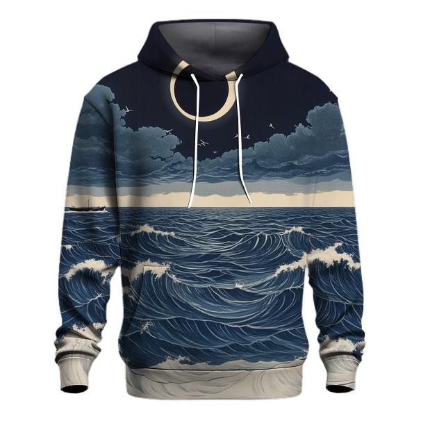 Hokusai Inspired Solar Eclipse Over Stormy Sea designer hoodies
