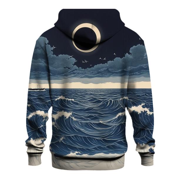 Hokusai Inspired Solar Eclipse Over Stormy Sea designer hoodies