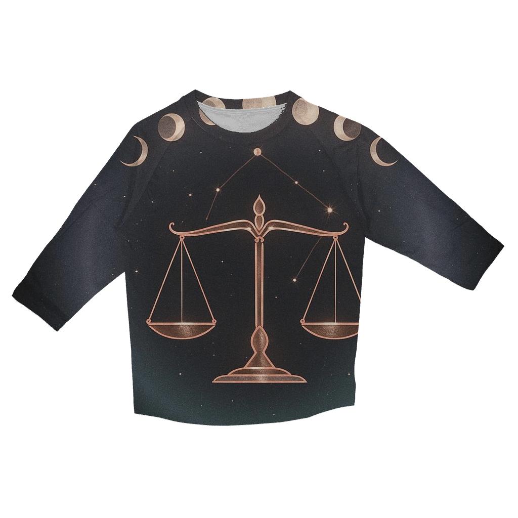 Libra Moon Phase Scales Constellation Emblem custom 3/4 sleeve shirts