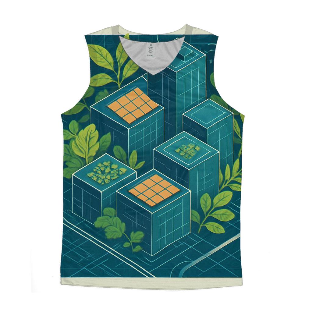 Solar Punk City Blueprint Garden cotton sleeveless tops