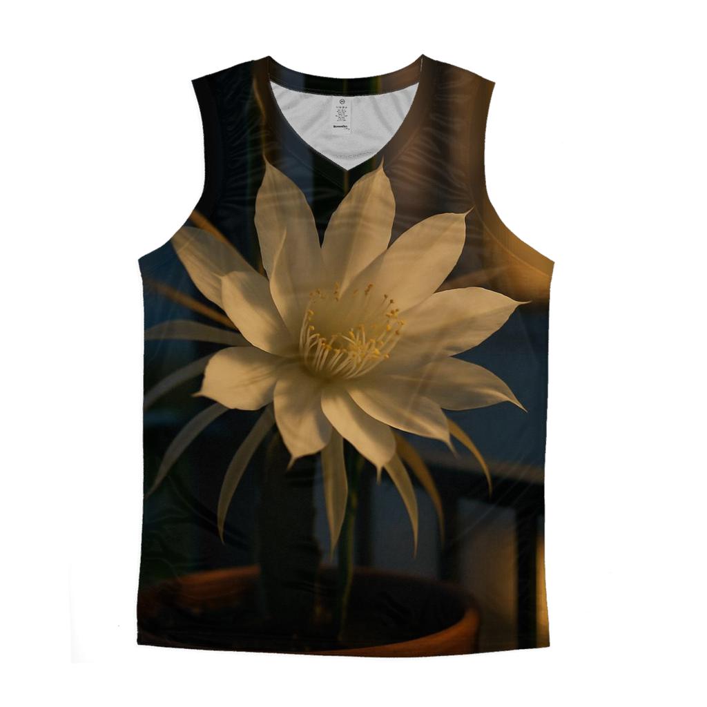 Night Blooming Cereus Against A Window Screen cotton sleeveless tops