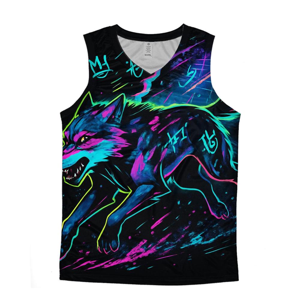 Neon Rift Courier Wolf graphic print tank tops