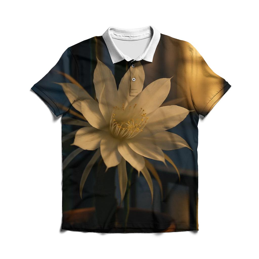 Night Blooming Cereus Against A Window Screen stylish collar polo tees