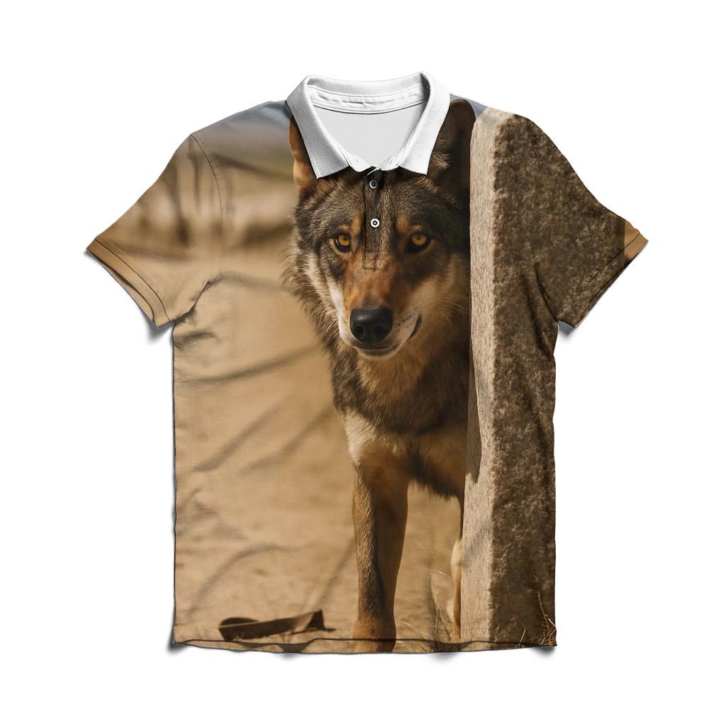 Iberian Wolf Along The Transhumance Way premium cotton polo shirts