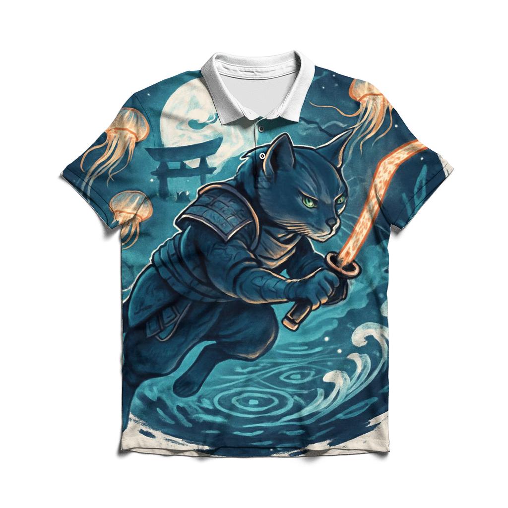 Lantern Reef Samurai Cat custom polo shirts