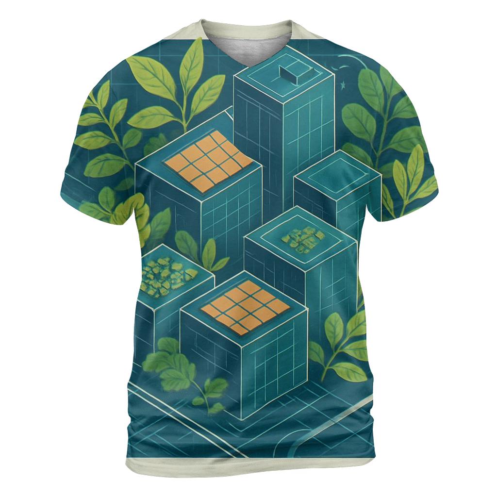 Solar Punk City Blueprint Garden statement graphic shirts