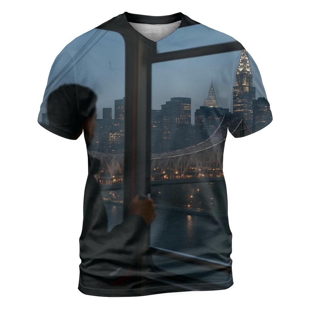 Blue Hour Tram Window Over The Queensboro Bridge statement graphic shirts