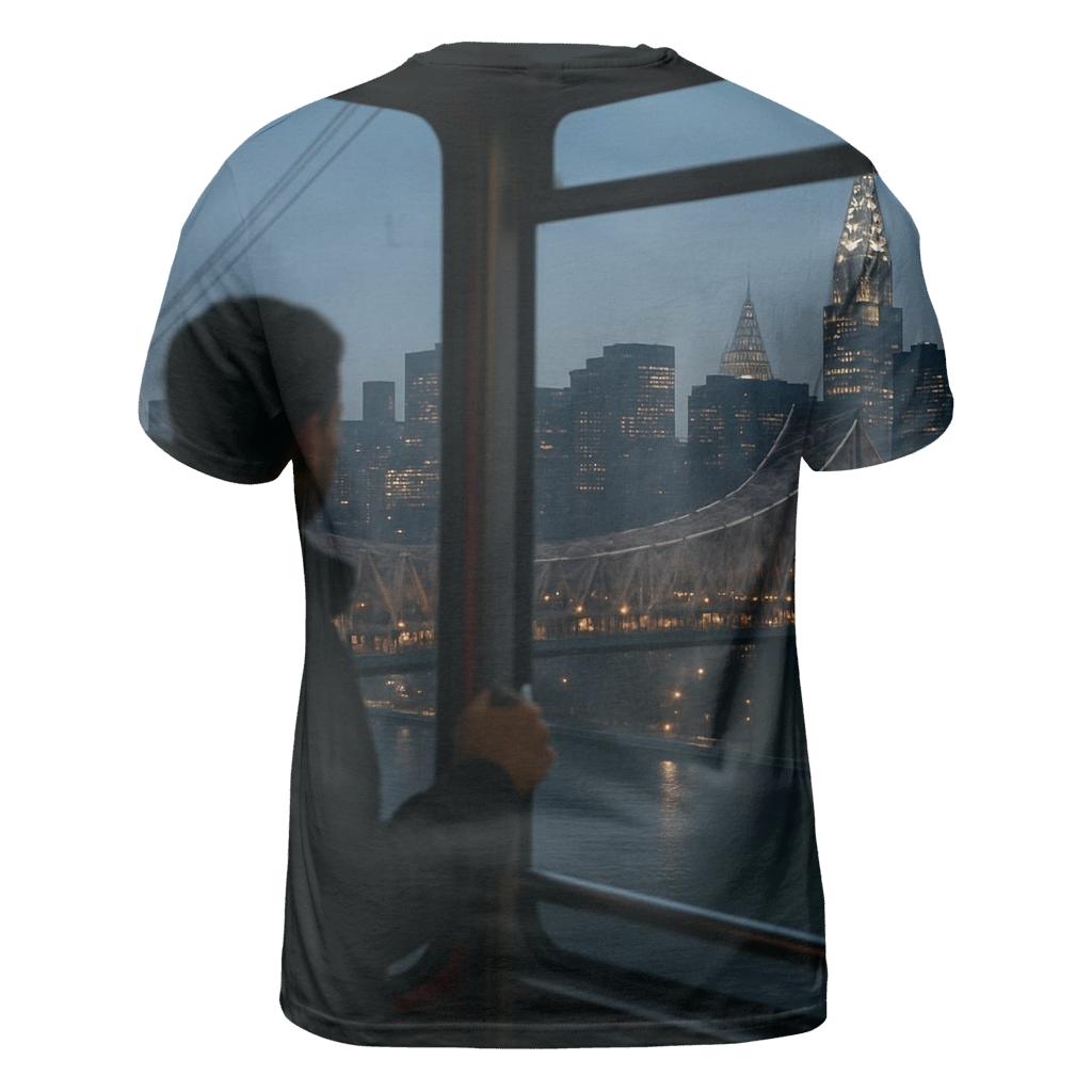 Blue Hour Tram Window Over The Queensboro Bridge statement graphic shirts