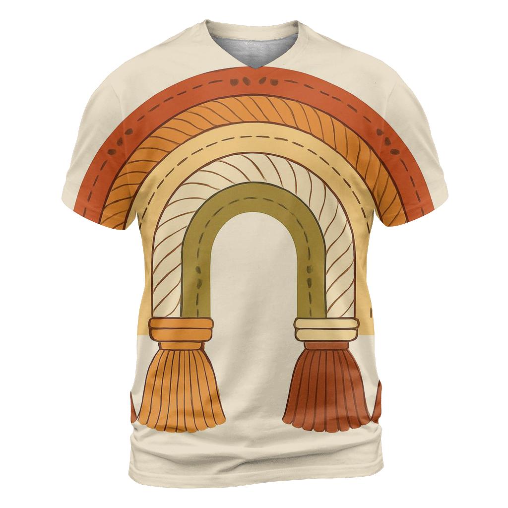 Bohemian Macrame Rainbow Arch vibrant all-over design tees