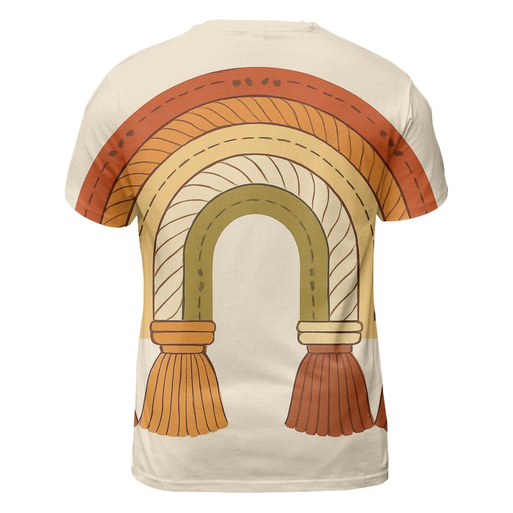 Bohemian Macrame Rainbow Arch vibrant all-over design tees