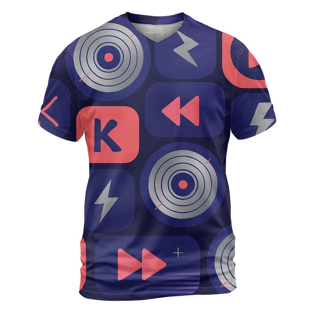 Laser Disc Orbit Badges vibrant all-over design tees