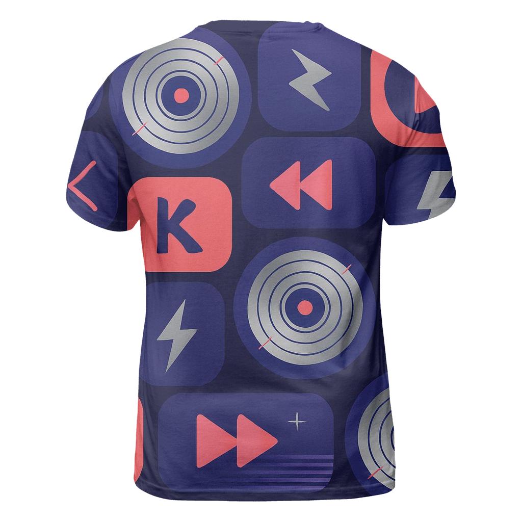 Laser Disc Orbit Badges vibrant all-over design tees