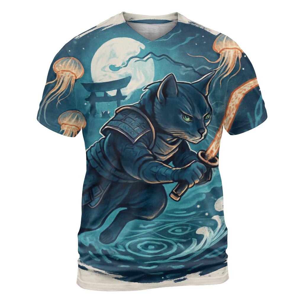 Lantern Reef Samurai Cat statement graphic shirts