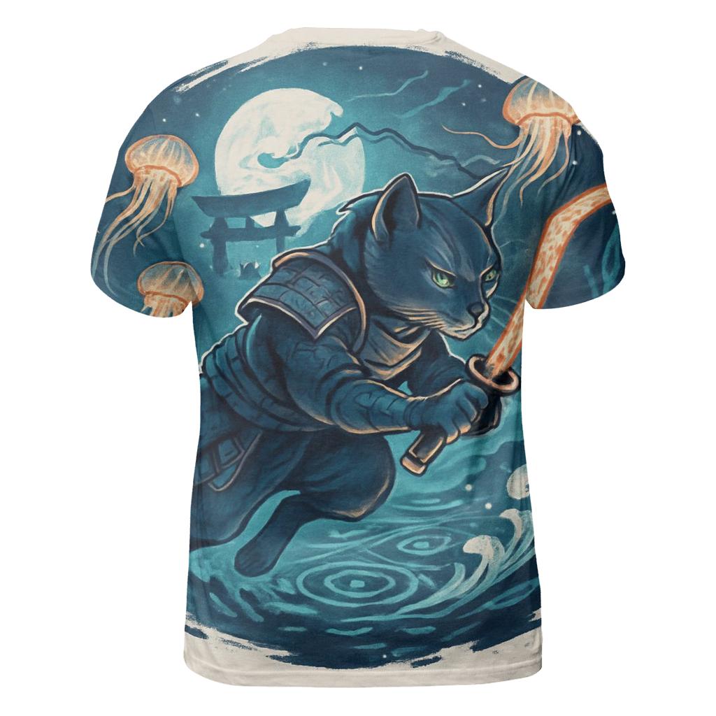 Lantern Reef Samurai Cat statement graphic shirts