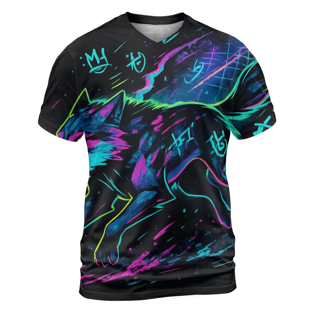 Neon Rift Courier Wolf unique graphic print tees