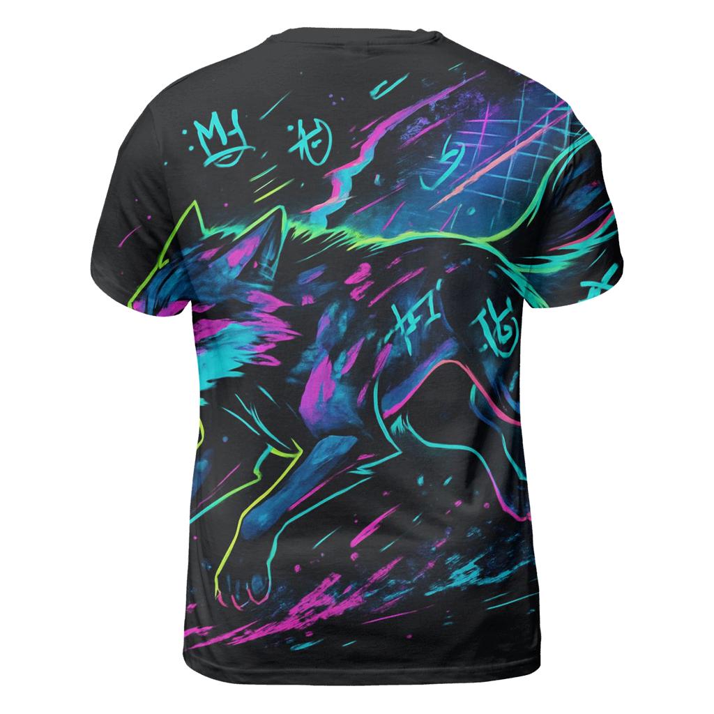 Neon Rift Courier Wolf unique graphic print tees