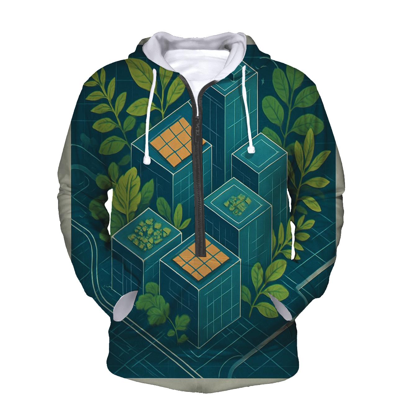 Solar Punk City Blueprint Garden embroidered hoodies