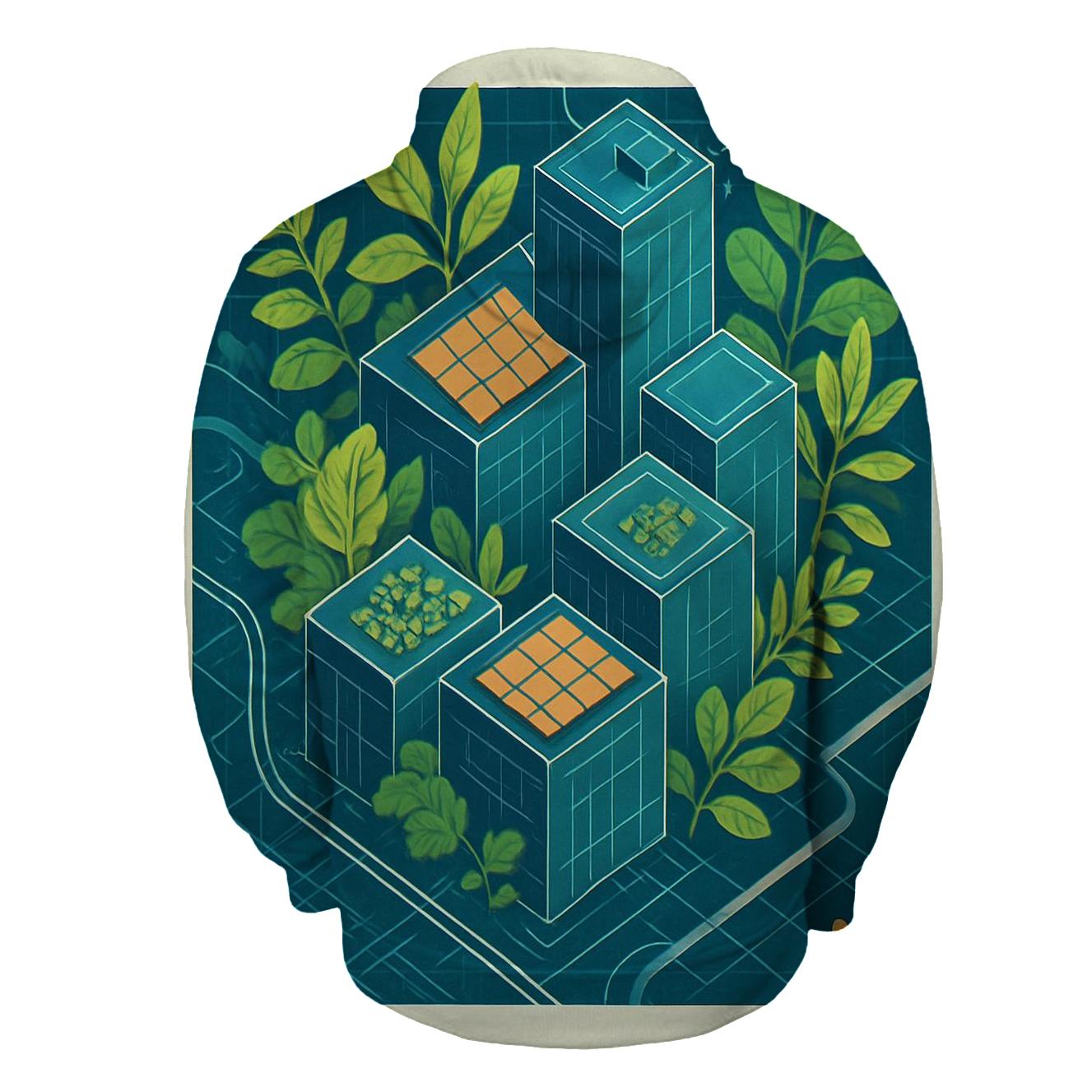 Solar Punk City Blueprint Garden embroidered hoodies