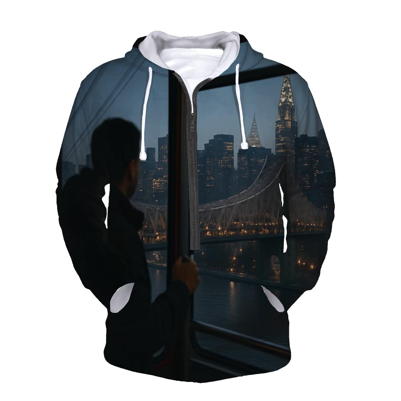 Blue Hour Tram Window Over The Queensboro Bridge embroidered hoodies