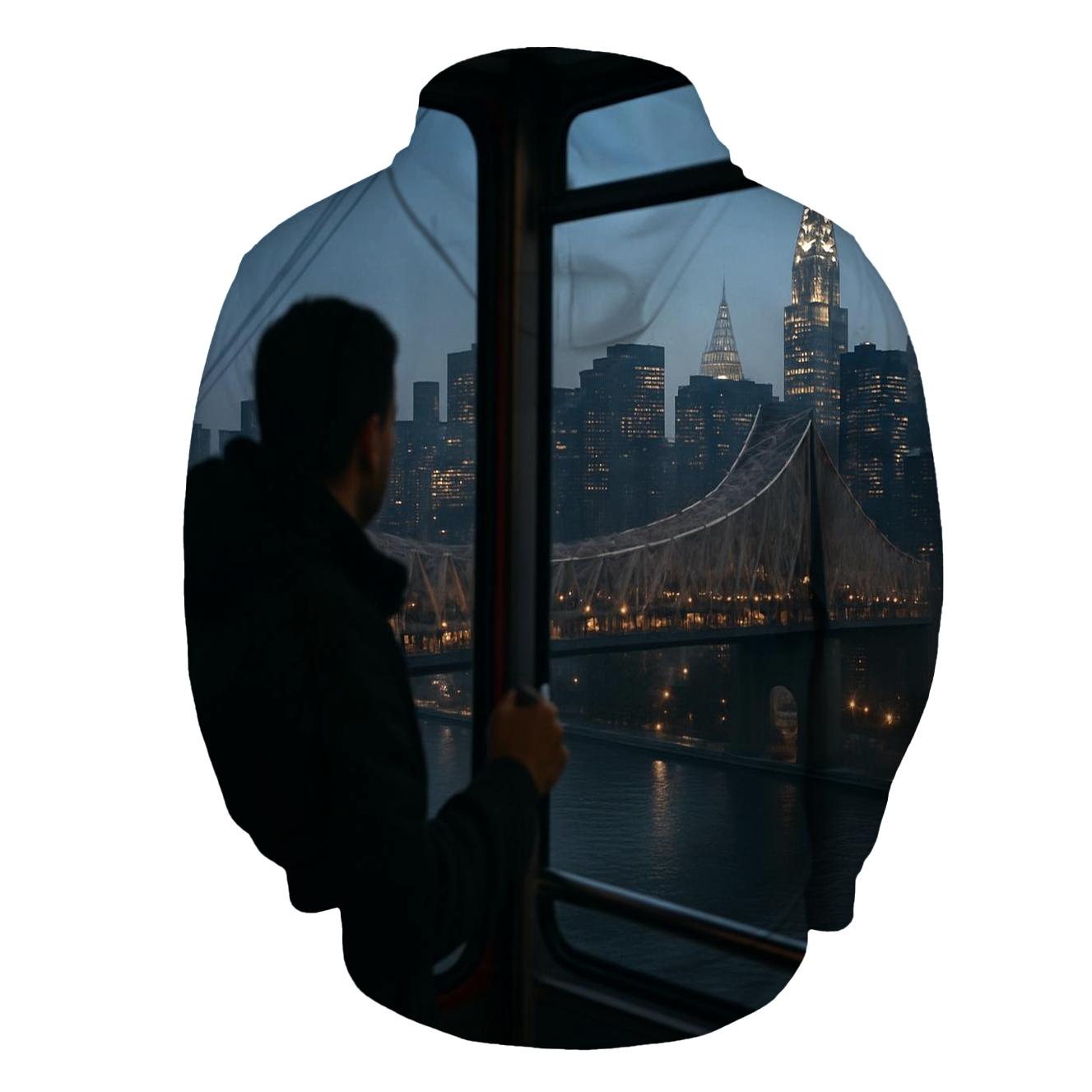 Blue Hour Tram Window Over The Queensboro Bridge embroidered hoodies