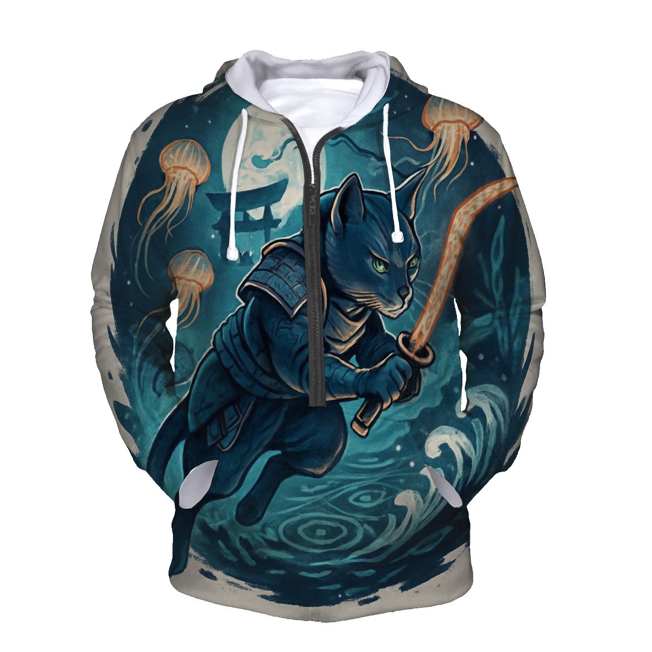 Lantern Reef Samurai Cat hoodie styles