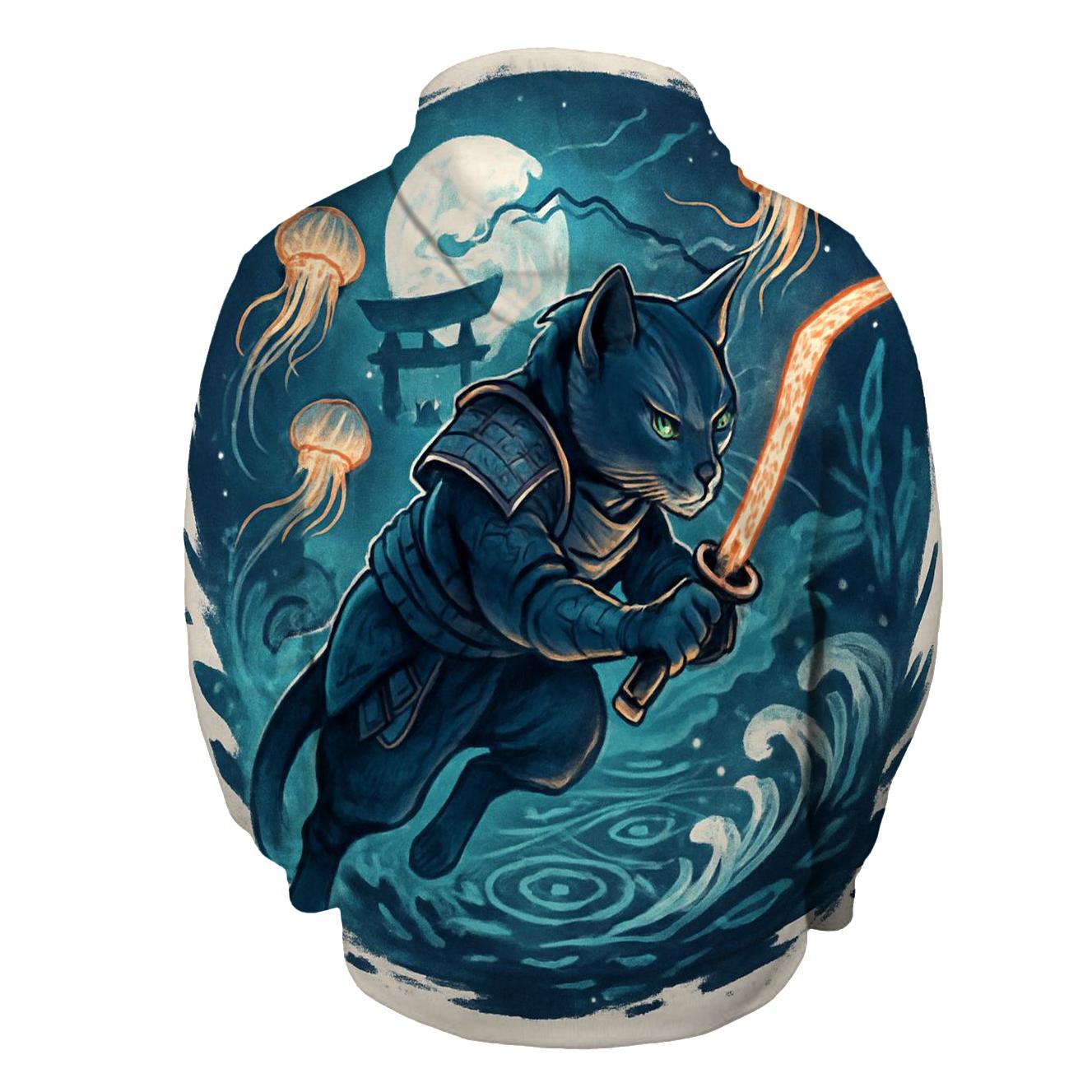 Lantern Reef Samurai Cat hoodie styles
