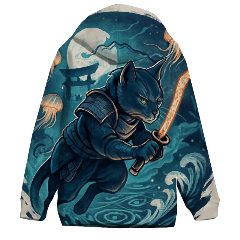 Lantern Reef Samurai Cat lightweight hoodies