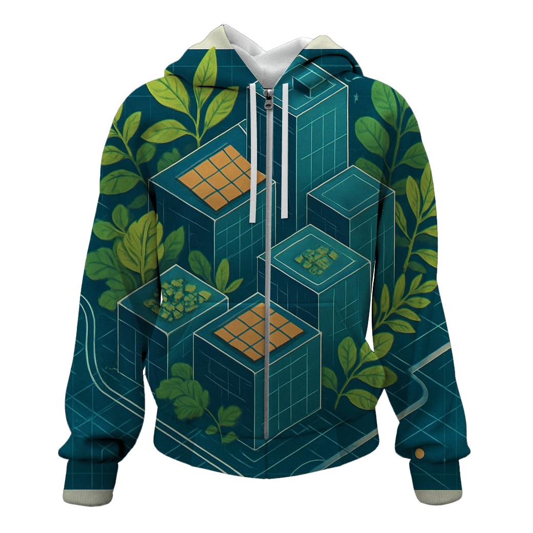 Solar Punk City Blueprint Garden pullover hoodies