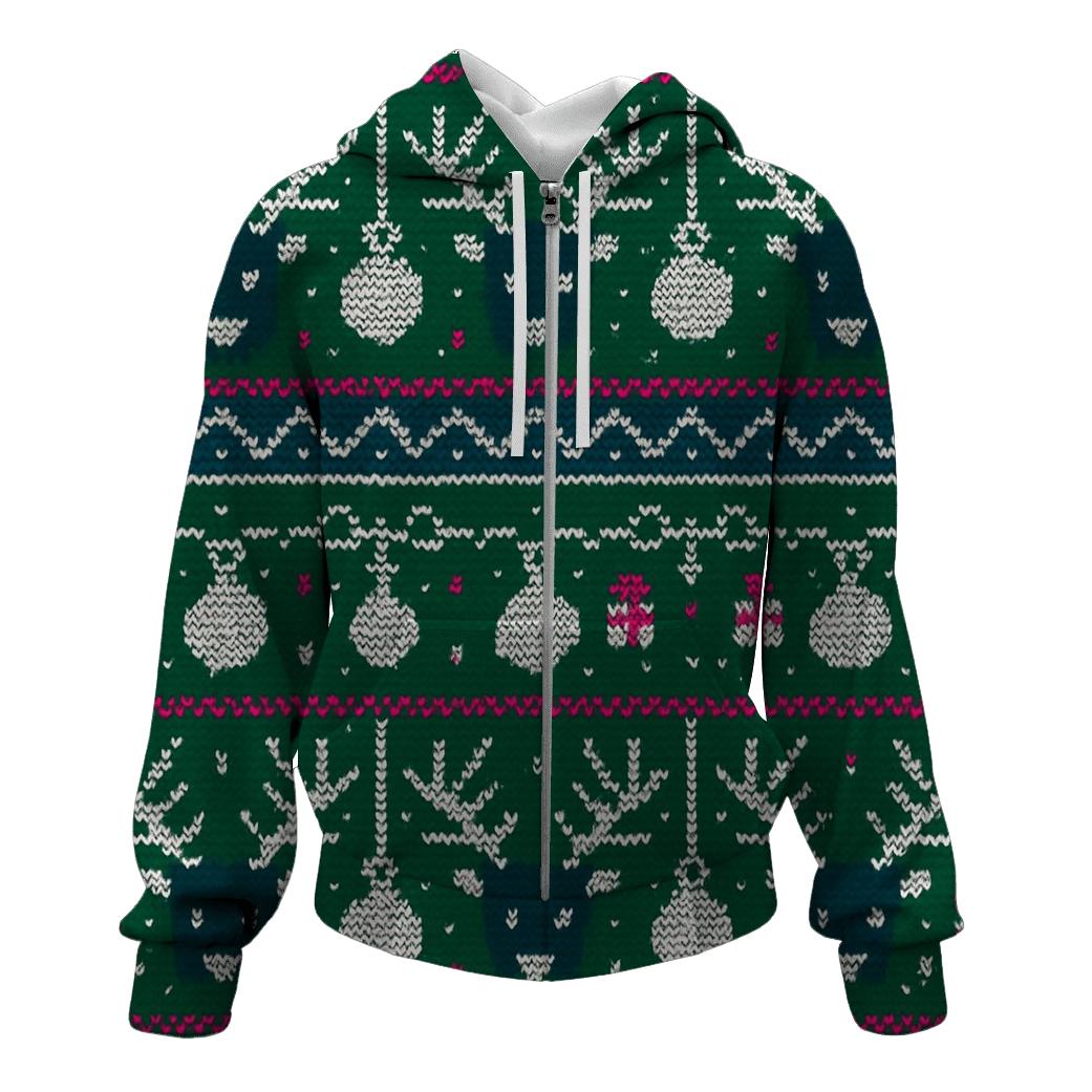 Reindeer Ornament Circuit Rows Design zip-up hoodies