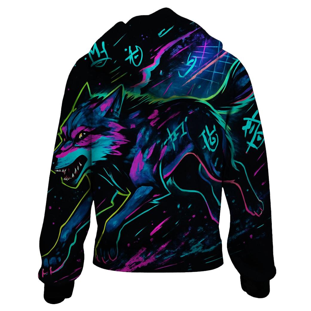Neon Rift Courier Wolf printed hoodies