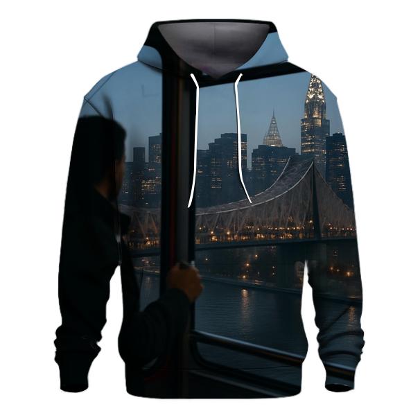 Blue Hour Tram Window Over The Queensboro Bridge heavyweight hoodies