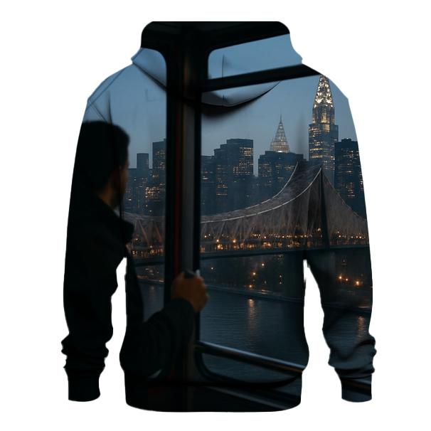 Blue Hour Tram Window Over The Queensboro Bridge heavyweight hoodies