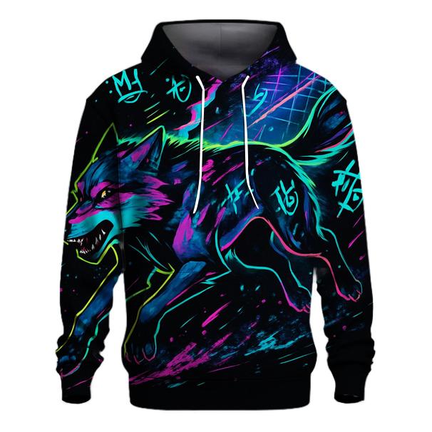 Neon Rift Courier Wolf printed hoodies
