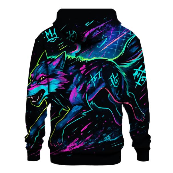 Neon Rift Courier Wolf printed hoodies
