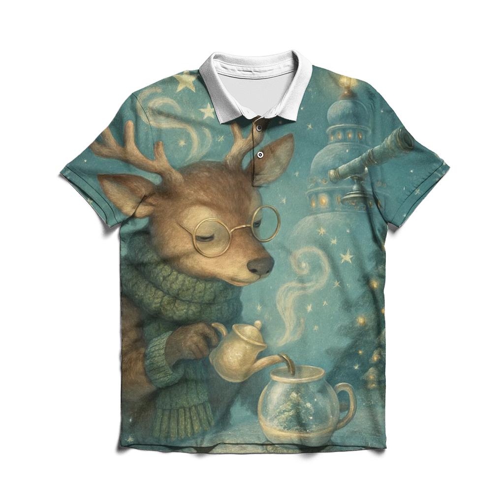 Moonlit Reindeer Hot Cocoa Observatory casual sports polo shirts