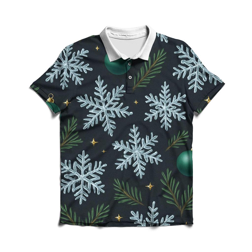 Midnight Snowflake And Ornament Constellation Scatter On Charcoal classic pique polos