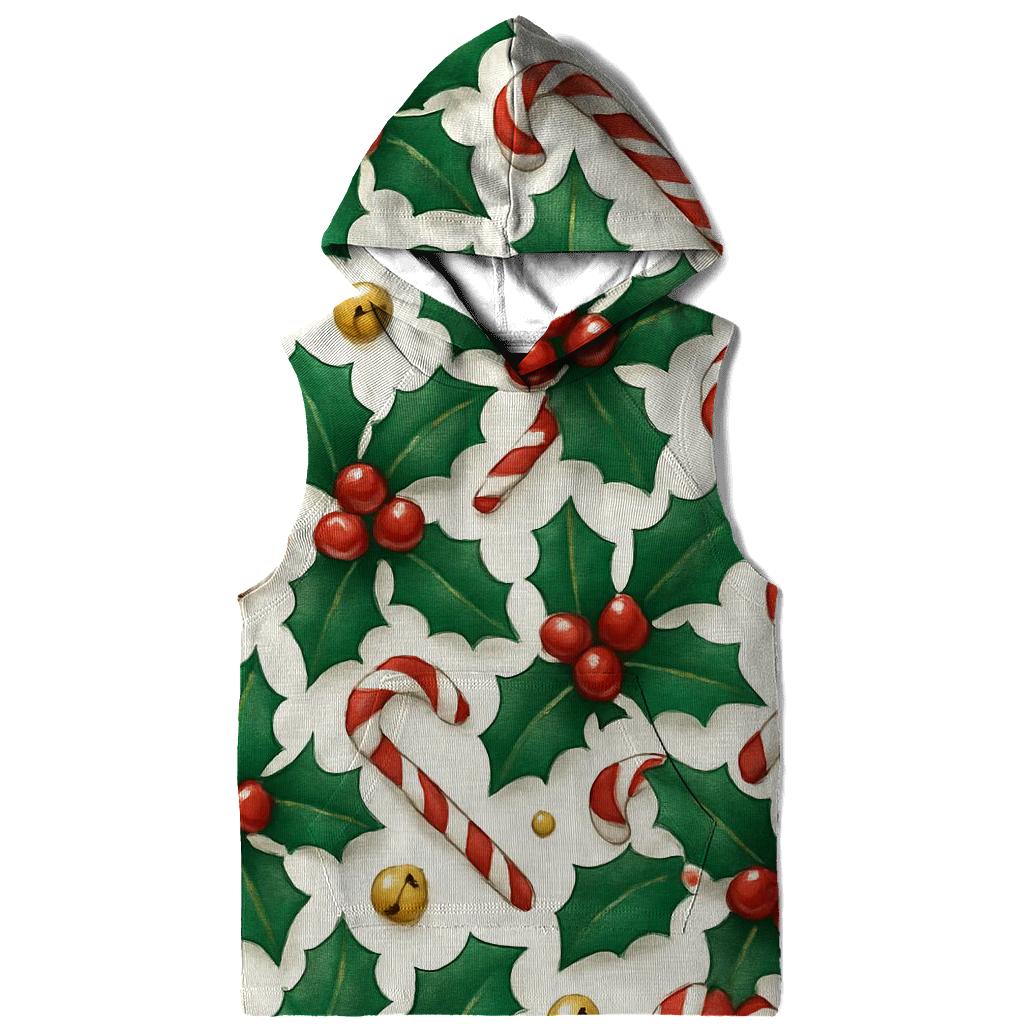 Crimson Holly And Candy Cane Tilework On Snow White embroidered hoodies