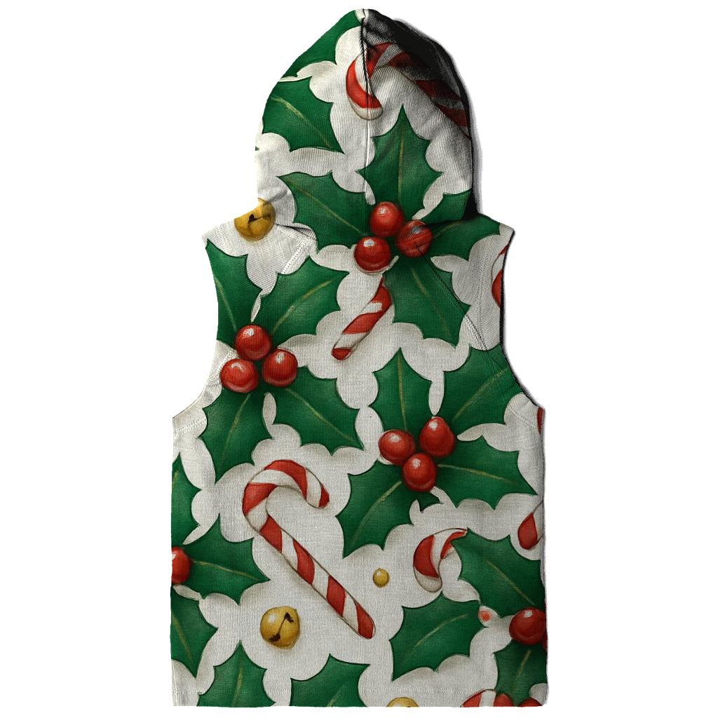 Crimson Holly And Candy Cane Tilework On Snow White embroidered hoodies