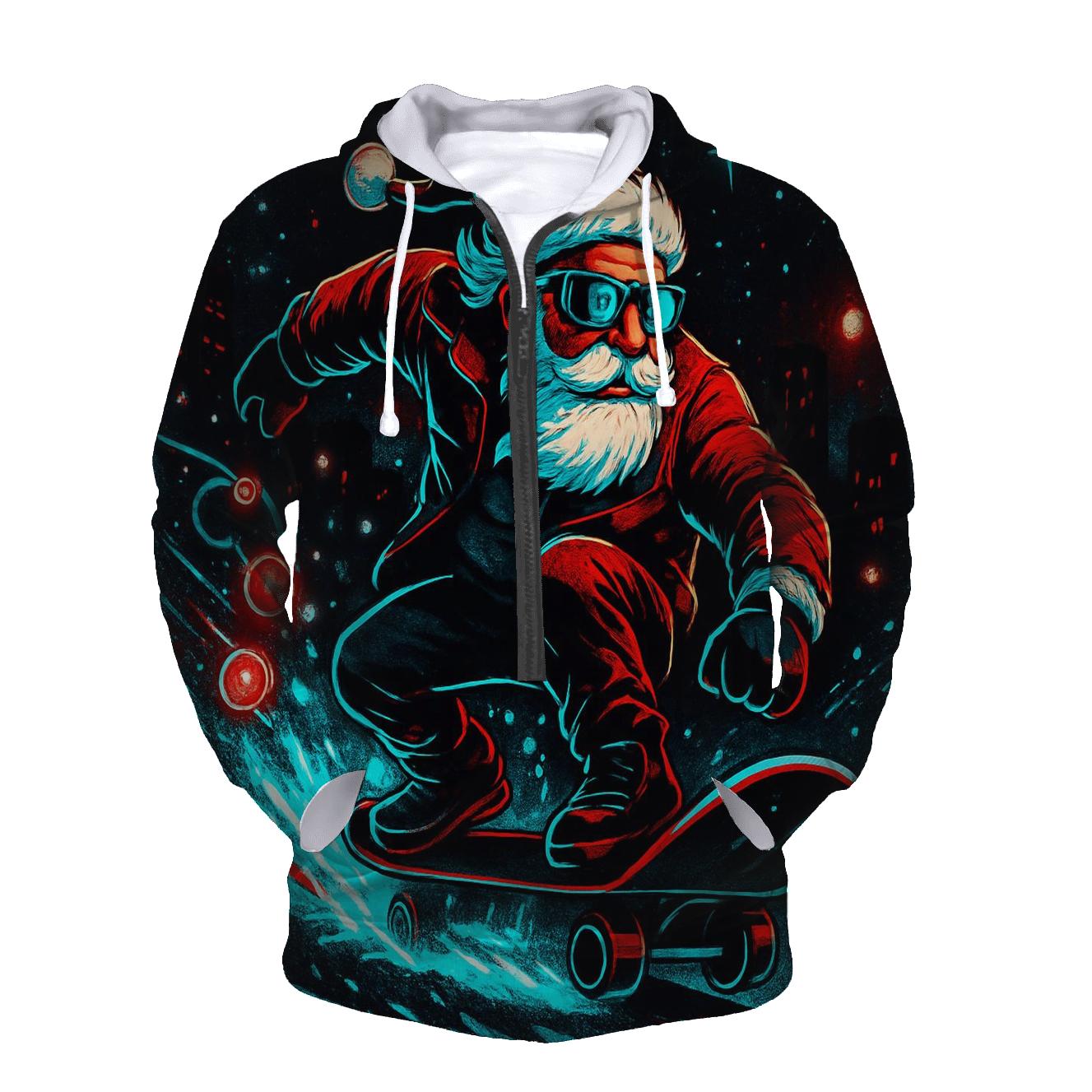 Neon Snowstorm Santa Street Rider heavyweight hoodies