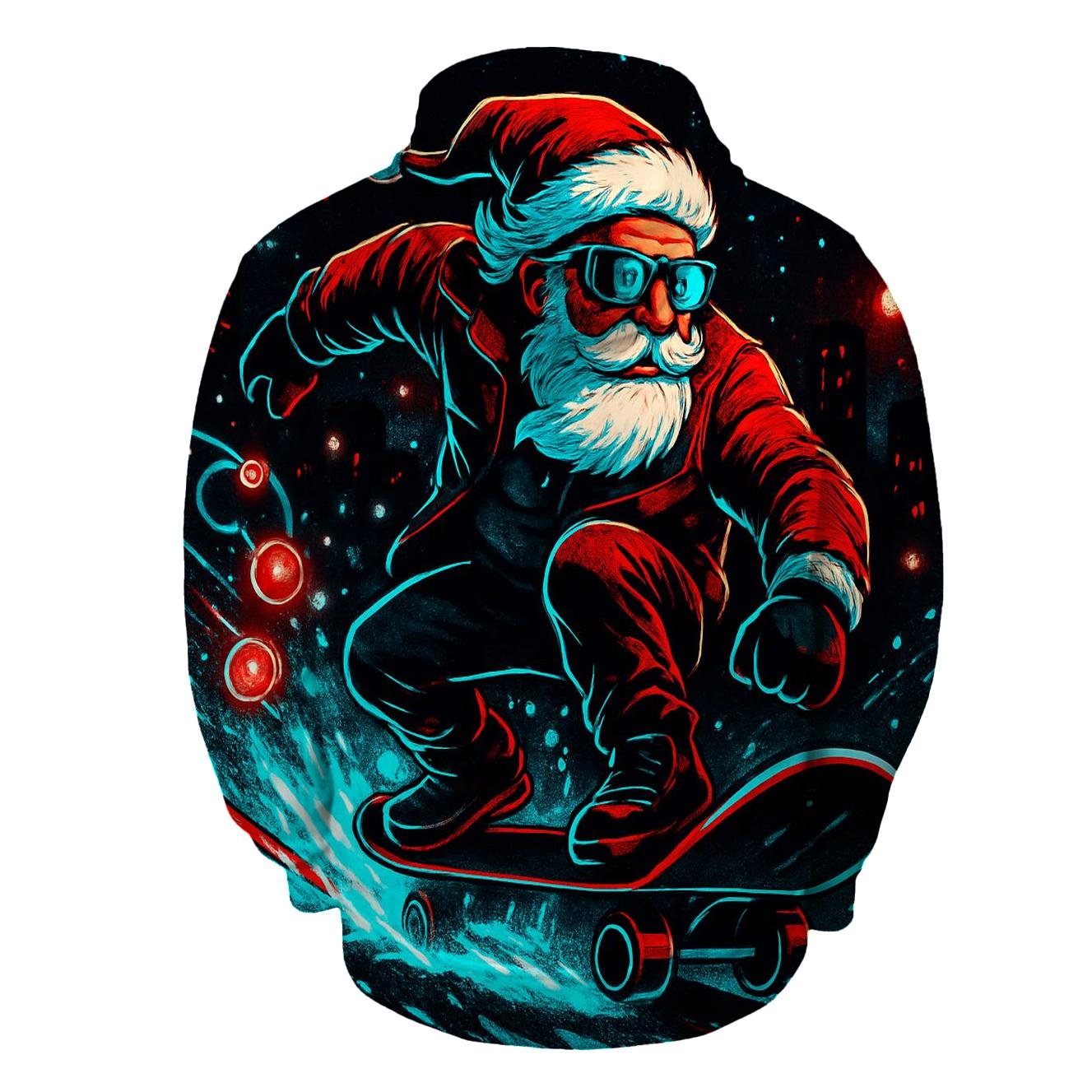 Neon Snowstorm Santa Street Rider heavyweight hoodies