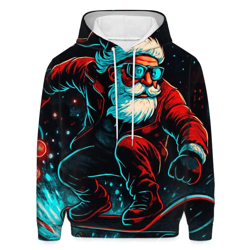 Neon Snowstorm Santa Street Rider graphic hoodies