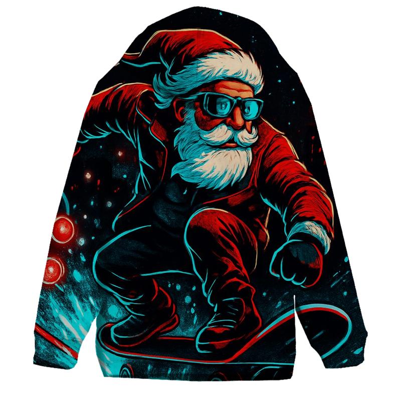 Neon Snowstorm Santa Street Rider graphic hoodies